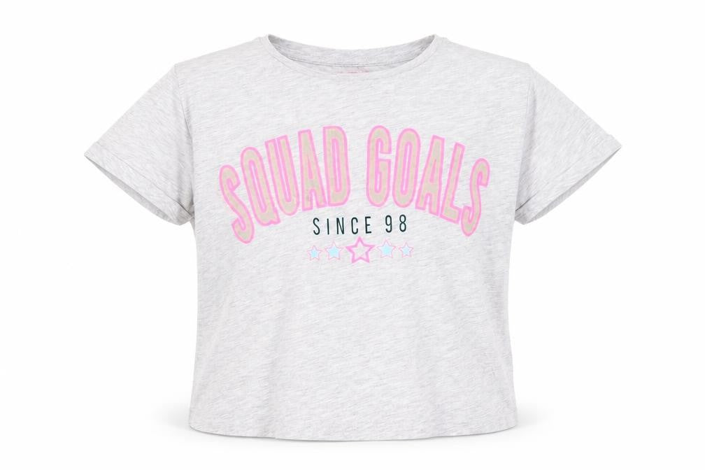 Front view of Primark girls’ grey basic t-shirt, size 11-12, years