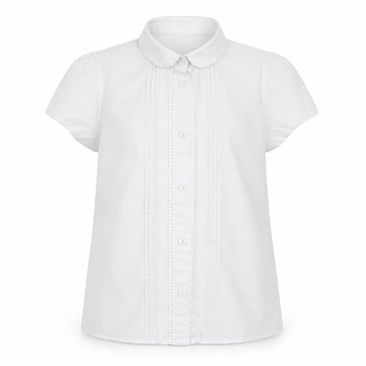 Front view of F&F girls’ white basic button-up, size 8-9, years