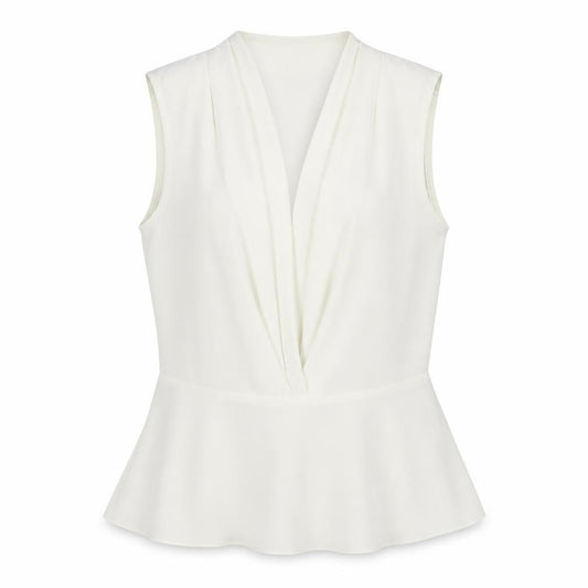 Front view of ASOS women’s ivory basic blouse, size UK 8, - deep v front