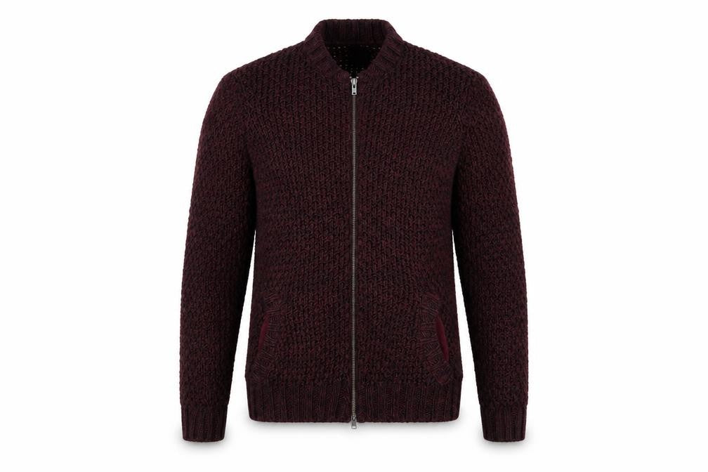 Front view of ASOS men’s red full zip sweatshirt, size M