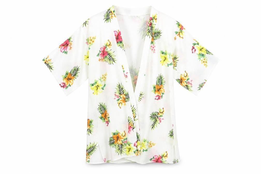 Front view of New Look girls’ white floral kimono jacket, size S
