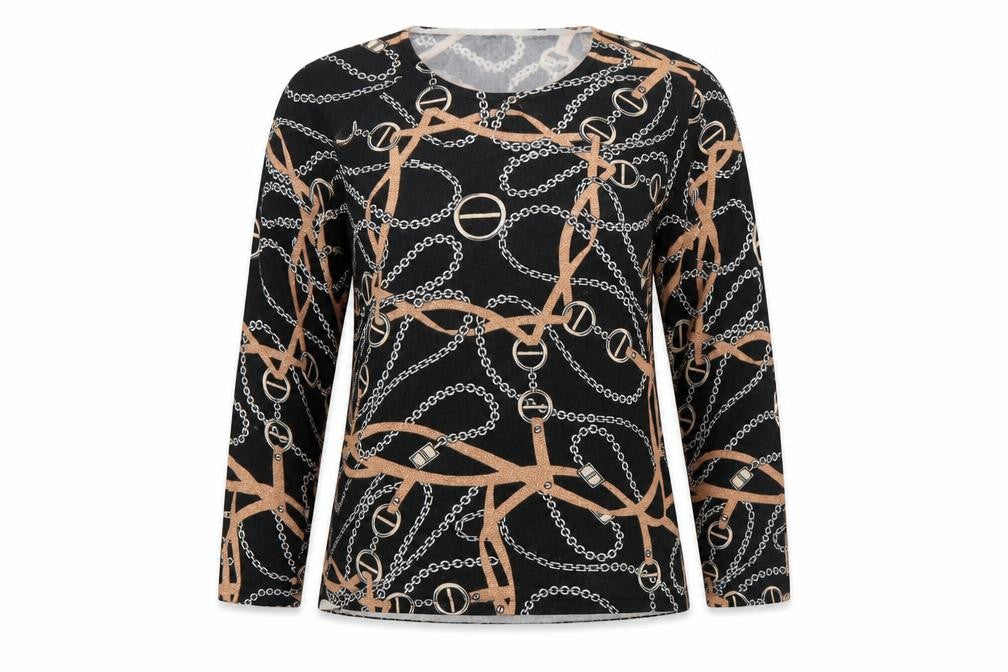 Front view of Preworn women’s black geometric jumper, size L