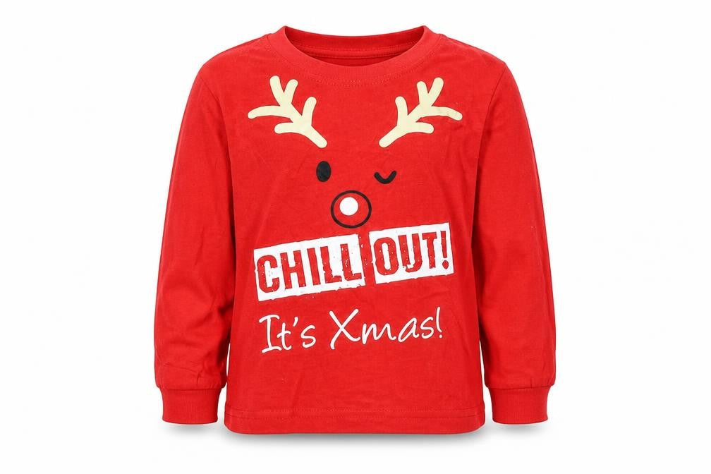 Front view of Jims jams boys’ red solid pyjama top, size 2, years - christmas