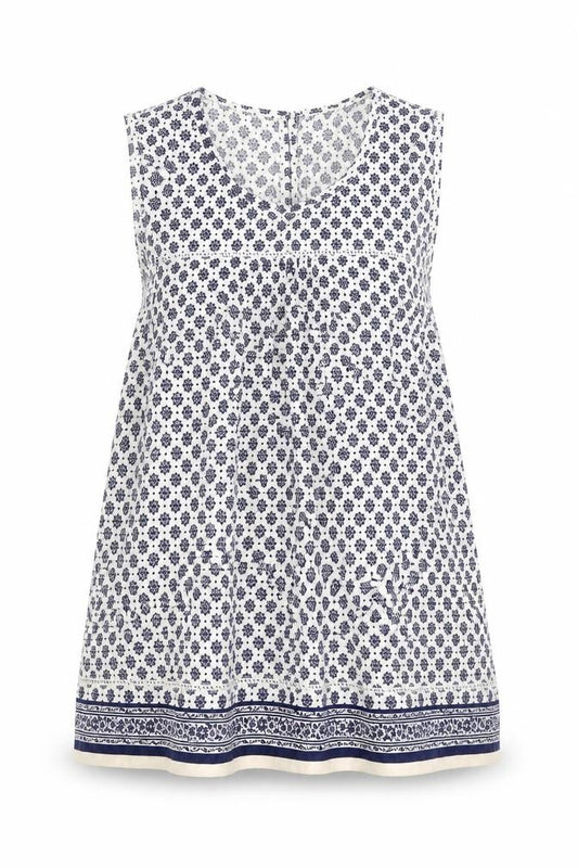 Front view of F&F women’s blue floral basic tank, size UK 6