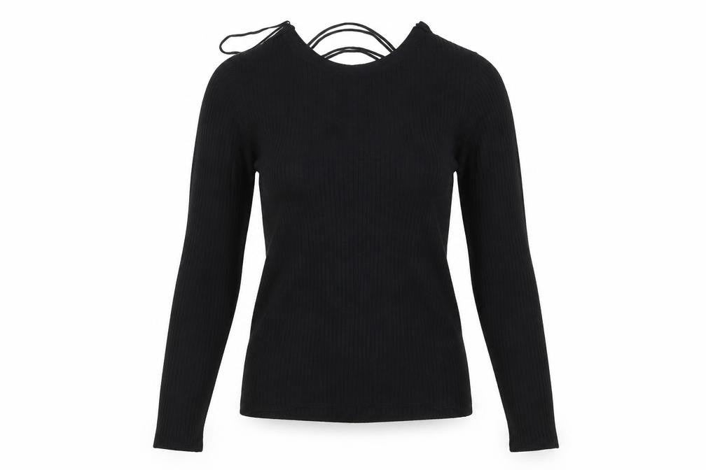Front view of New Look women’s black knit jumper, size UK 6