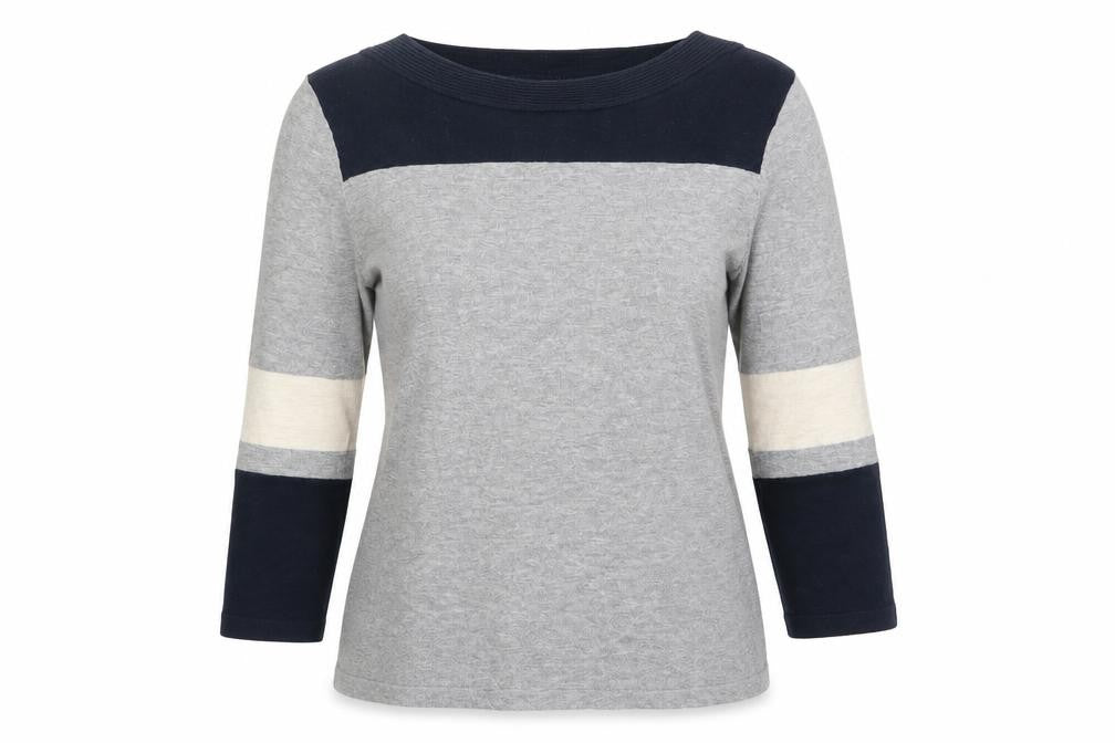 Front view of Next women’s grey knit pullover sweatshirt, size UK 12