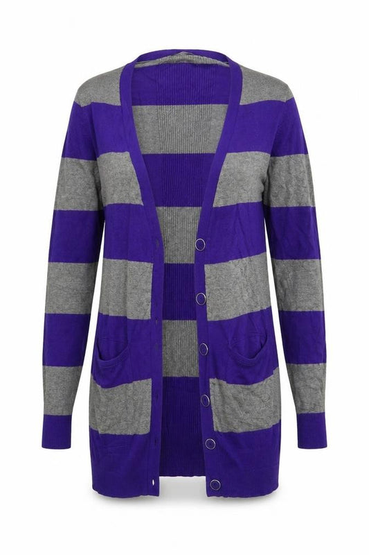 Front view of George women’s multicoloured striped knit cardigan jumper, size UK 8