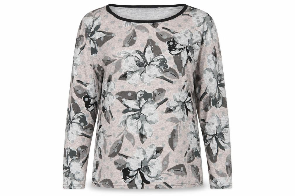 Front view of Sugar Crisp women’s pink floral pullover sweatshirt, size L, - lounge wear