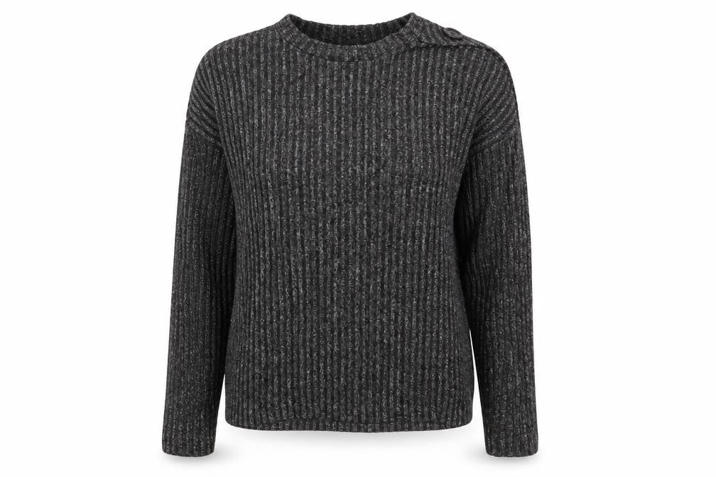 Front view of Primark women’s grey knit pullover sweatshirt, size UK 4