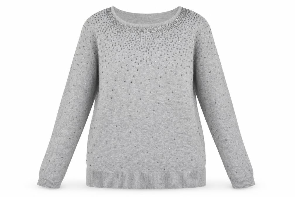 Front view of Peacocks women’s grey knit jumper, size UK 12