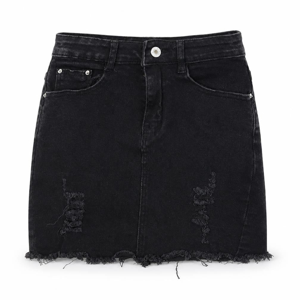 Yu & me Womens Black  Denim A-Line Skirt Size S  - Distressed