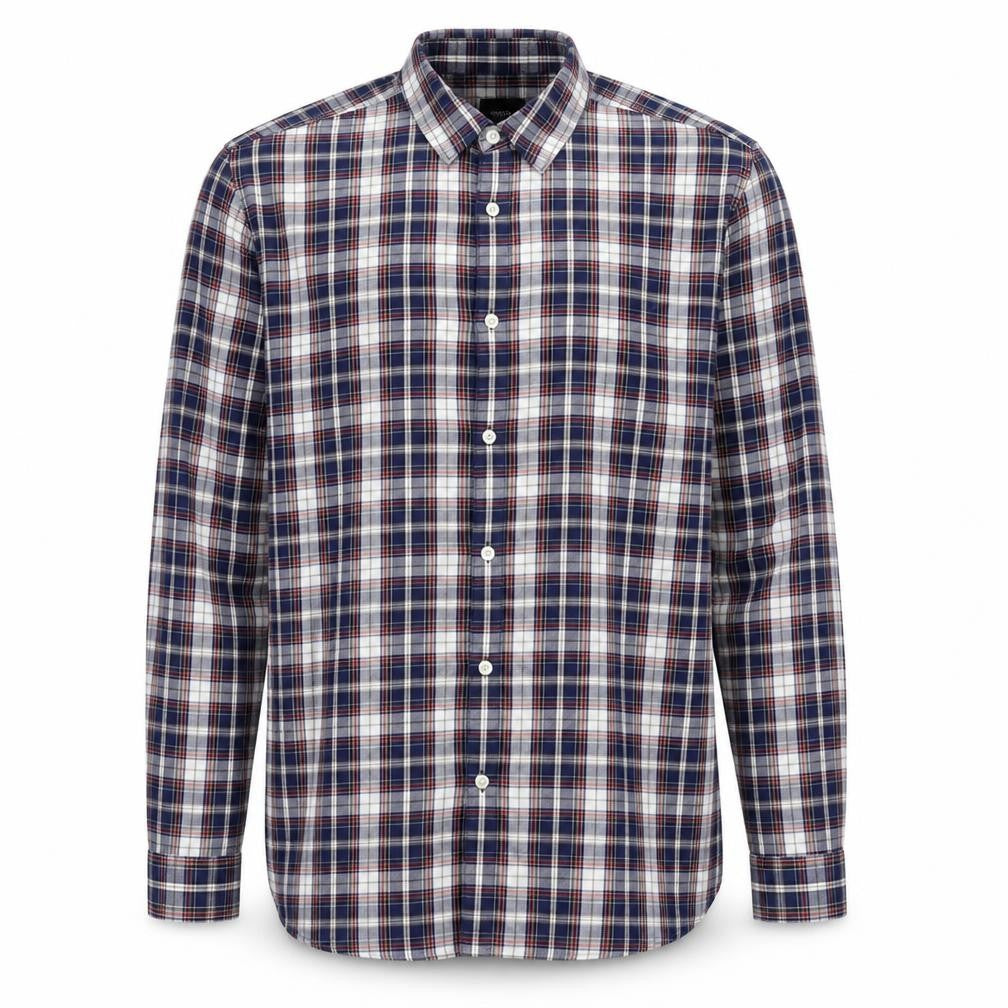 Front view of Burton men’s multicoloured check button-up, size L