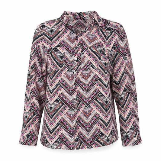 Front view of Monsoon women’s multicoloured geometric basic button-up, size UK 8