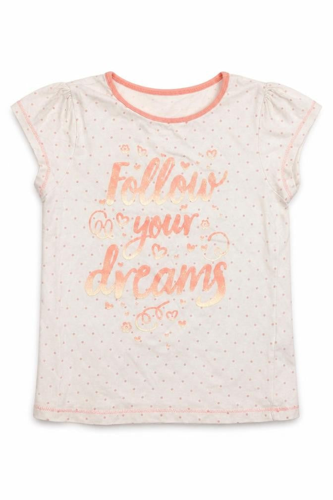 Front view of George girls’ white spotted basic t-shirt, size 5-6, years