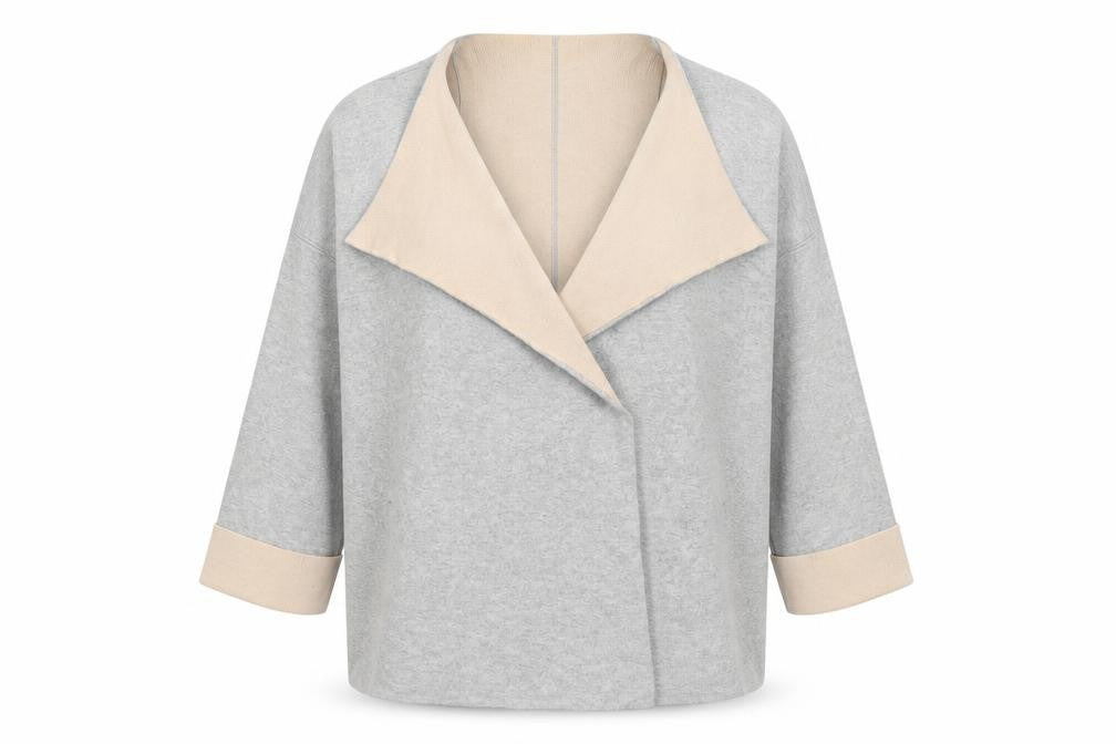 Front view of Autograph women’s grey shrug jumper, size UK 14