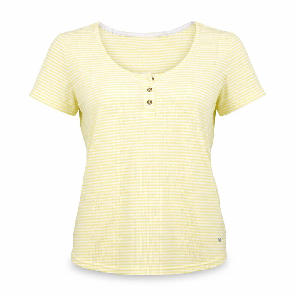 Front view of SOFT & SEXY women’s yellow striped basic t-shirt, size L