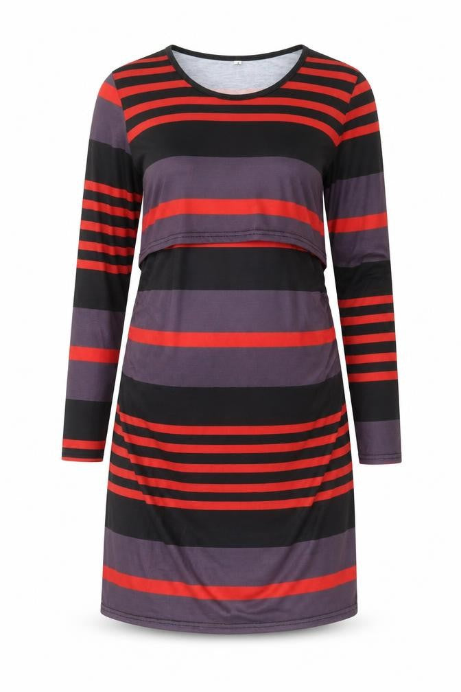 Front view of women’s black striped shift, size S