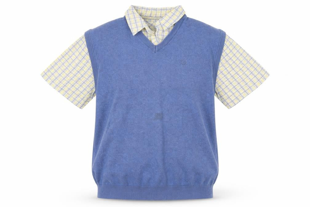 Front view of Lincoln men’s blue button-up, size L