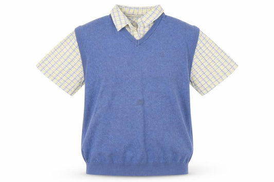 Front view of Lincoln men’s blue button-up, size L