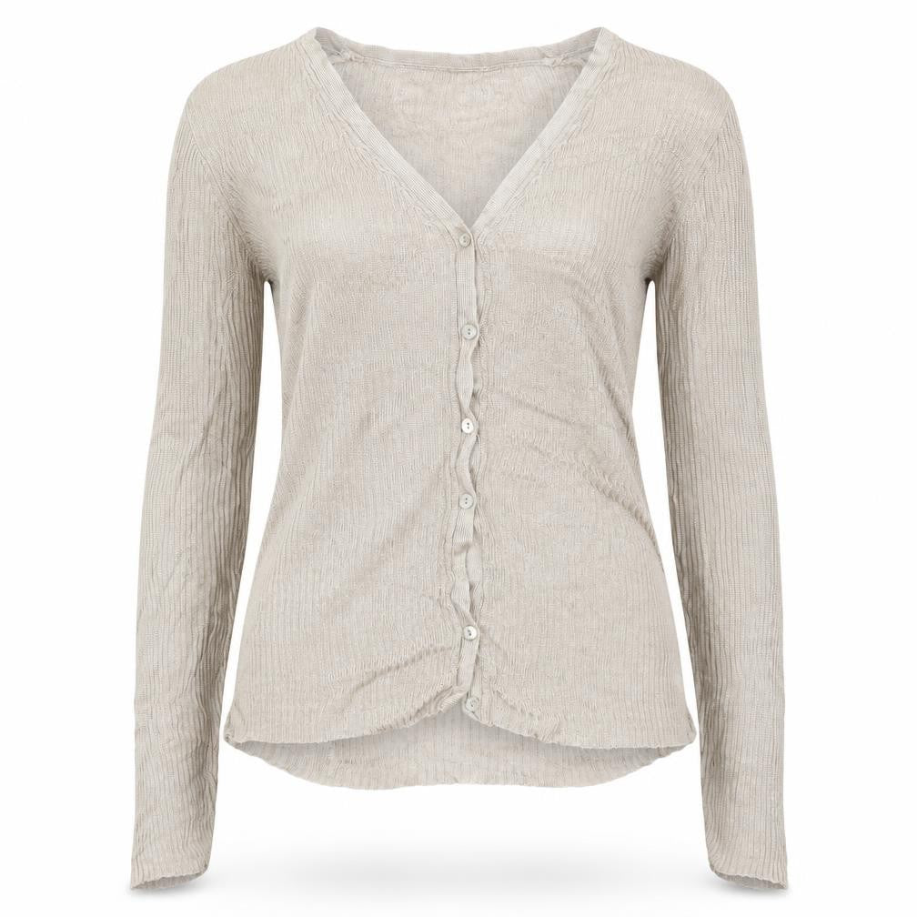Front view of New Look women’s gold cardigan jumper, size UK 10