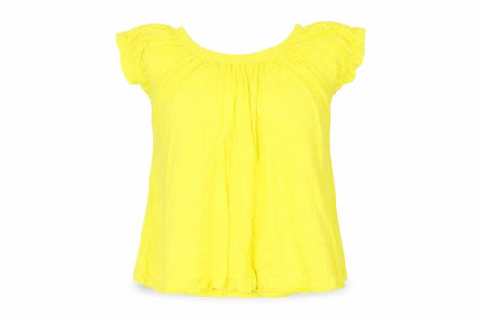 Front view of Atmosphere women’s yellow basic t-shirt, size UK 12