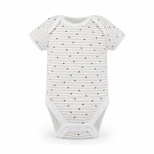 Front view of George Baby Grey Striped Babygrow One-Piece, size 3-6, Months