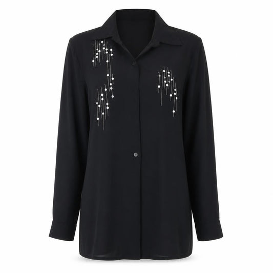 Front view of Next women’s black basic button-up, size UK 8