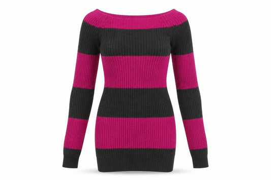 Front view of Poof Excellence women’s grey striped bodycon, size S
