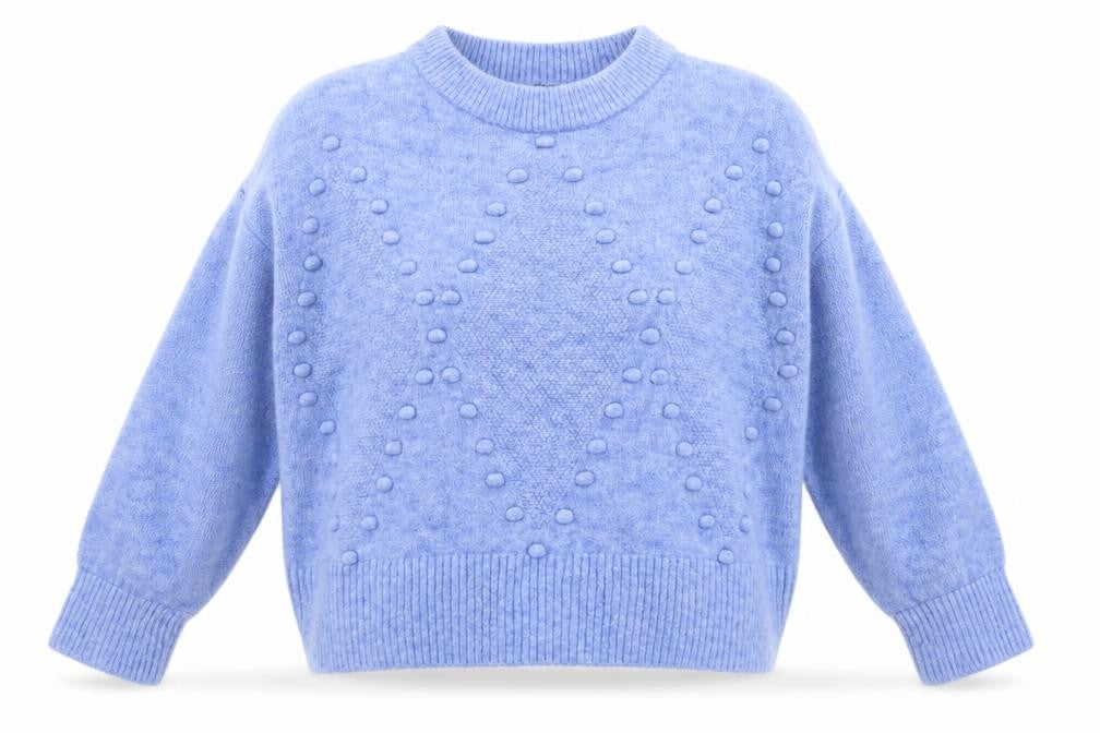 Front view of F&F women’s blue jumper, size UK 10