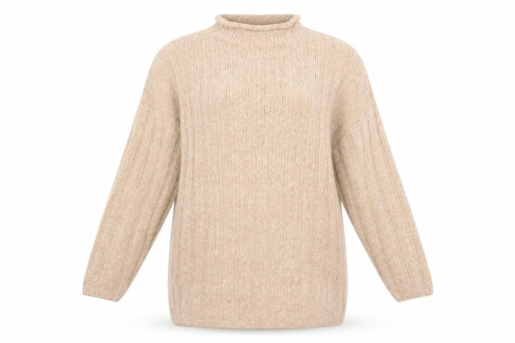 Front view of Marks & Spencer women’s beige jumper, size UK 10