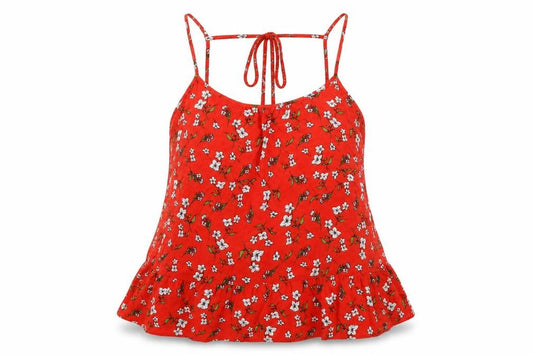 Front view of F&F women’s red floral basic blouse, size UK 10