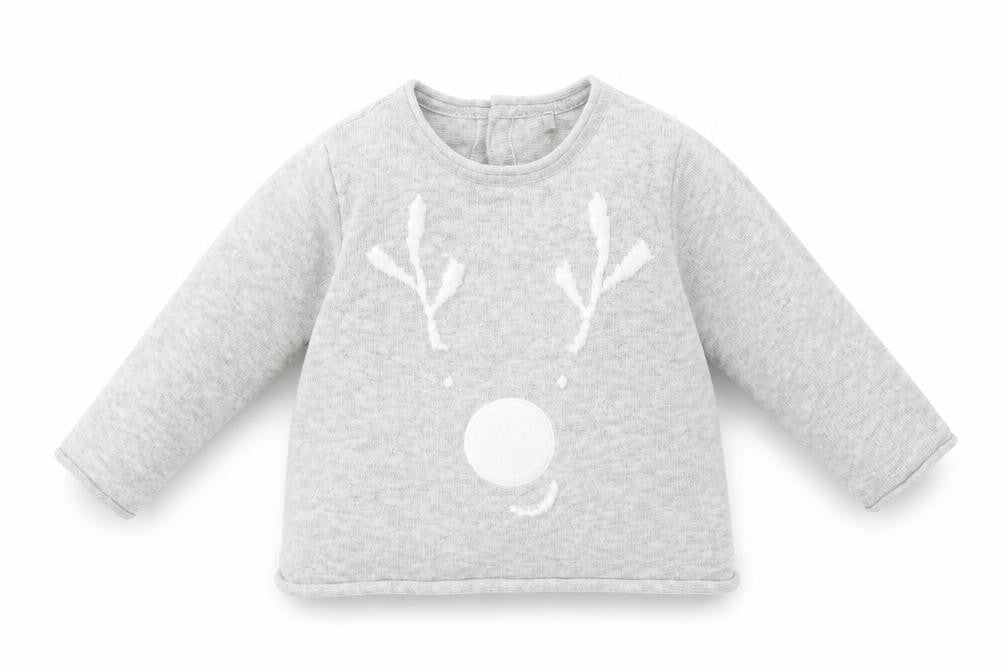 Front view of Mothercare Baby Grey Knit jumper, size 3-6, Months - Reindeer