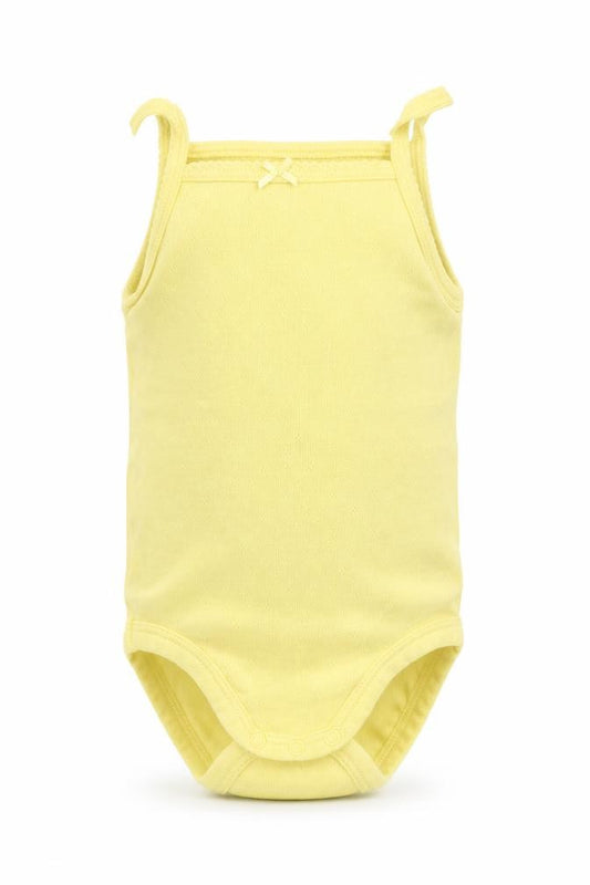 Front view of H&M Baby Yellow Babygrow One-Piece, size 3-6, Months - Organic Cotton
