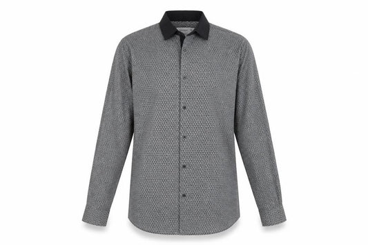 Front view of Primark men’s grey button-up, size M