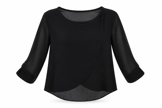 Front view of ASOS women’s black basic blouse, size UK 10