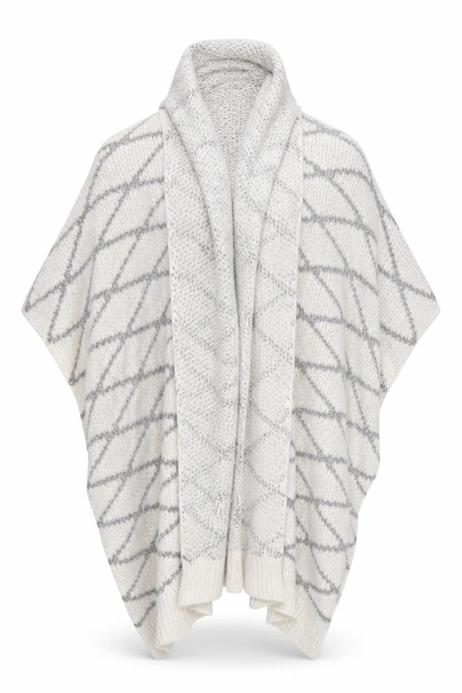 Front view of Sandwich women’s ivory argyle/diamond overcoat poncho, size S, - grey on ivory