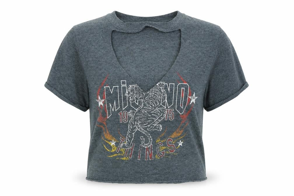 Front view of Miss Selfridge women’s grey cropped t-shirt, size S