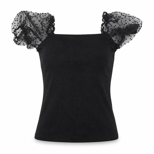 Front view of New Look women’s black basic blouse, size UK 6