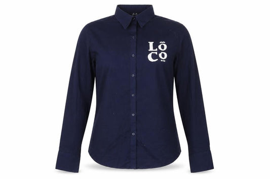 Front view of Premier women’s blue basic button-up, size UK 12