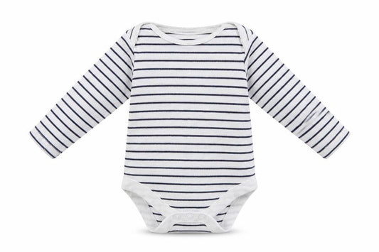 Front view of F&F Baby White Striped Babygrow One-Piece, size 0-3, Months