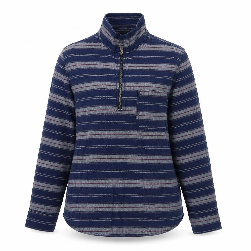 Front view of Topshop women’s blue striped pullover sweatshirt, size UK 8