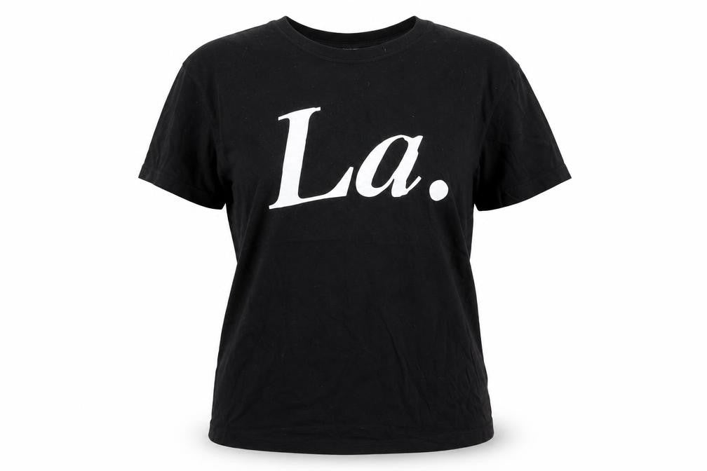 Front view of Club women’s black basic t-shirt, size M, - la.