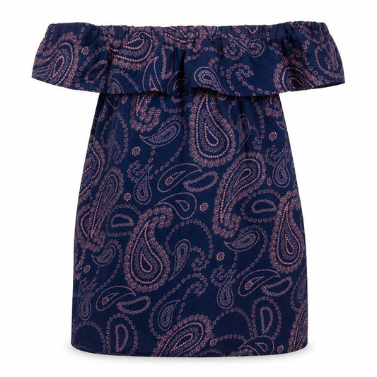 Front view of Primark women’s blue paisley mini, size UK 10
