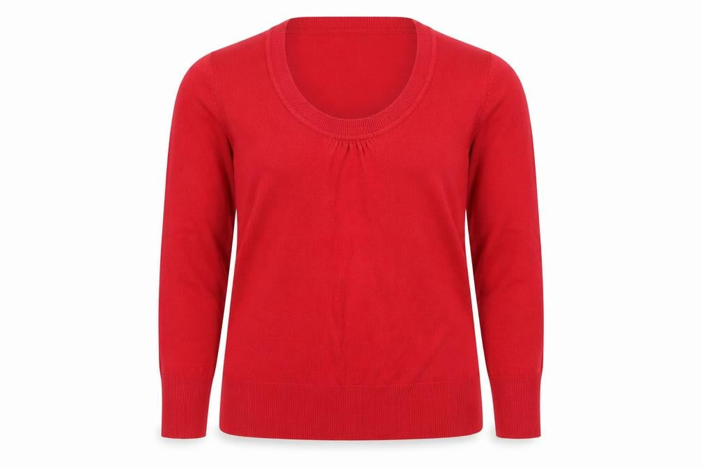 Front view of M&Co women’s red knit jumper, size XL