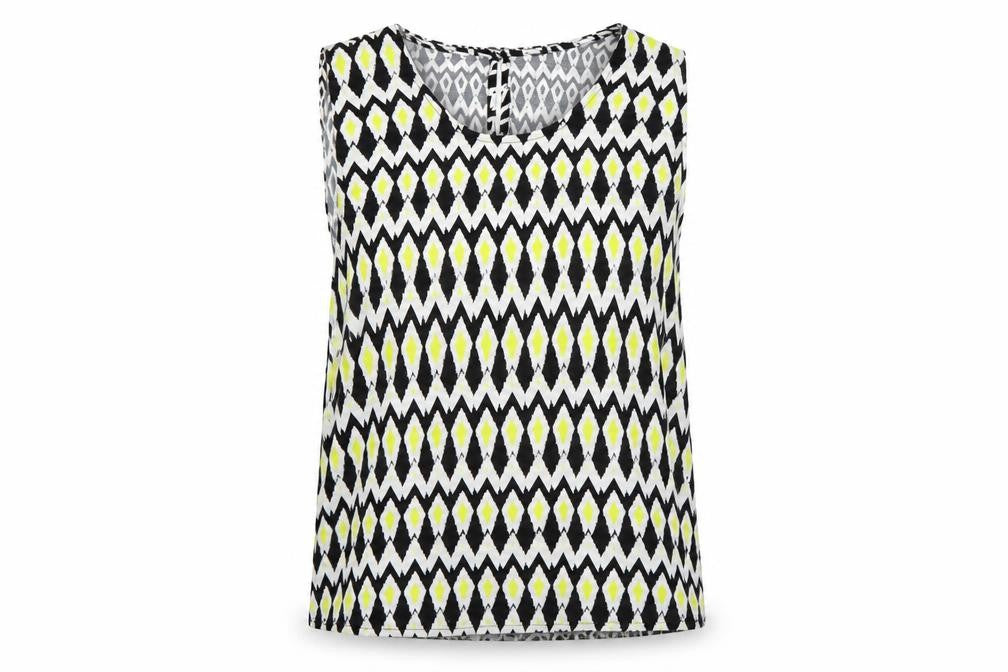 Front view of Marks & Spencer women’s multicoloured geometric basic t-shirt, size UK 10