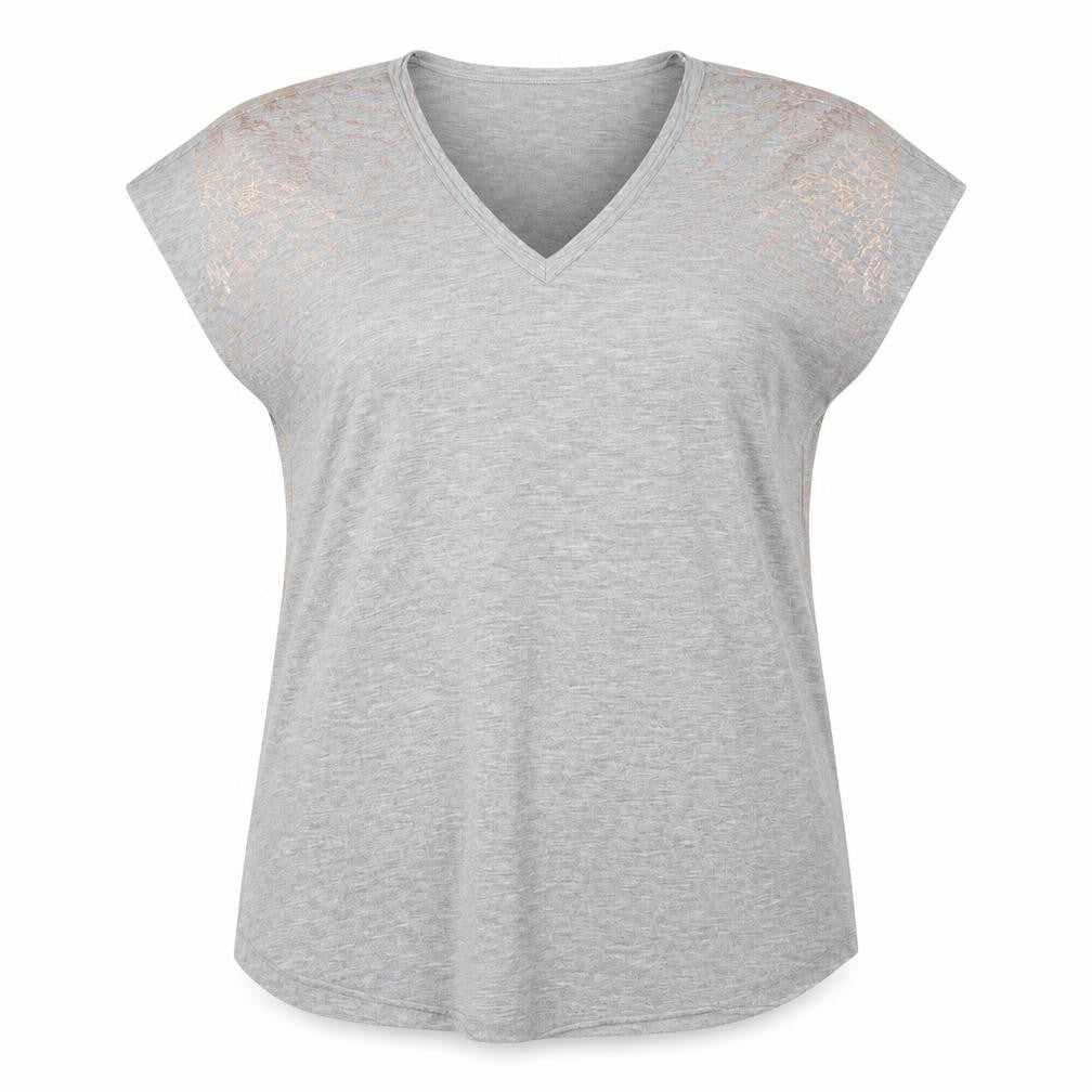 Front view of Marks & Spencer women’s grey basic t-shirt, size UK 14