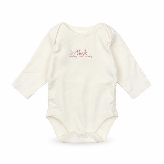 Front view of Mothercare Baby Ivory Babygrow One-Piece, size 0-3, Months