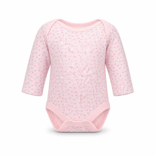 Front view of Mothercare girls’ pink floral babygrow one-piece, size 0-3, months - up to 1 month
