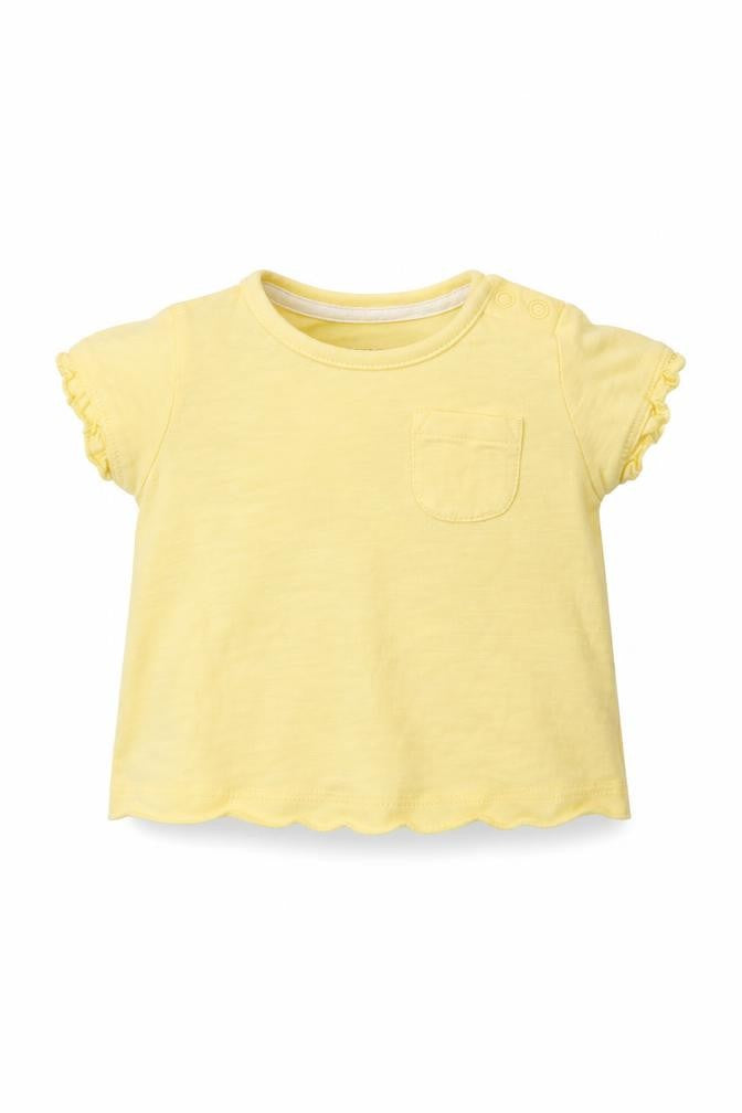 Front view of F&F girls’ yellow basic t-shirt, size 0-3, months