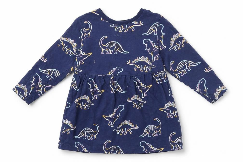 M&S Girls Blue Animal Print  Fit & Flare  Size 18 Months  - Dinosaur